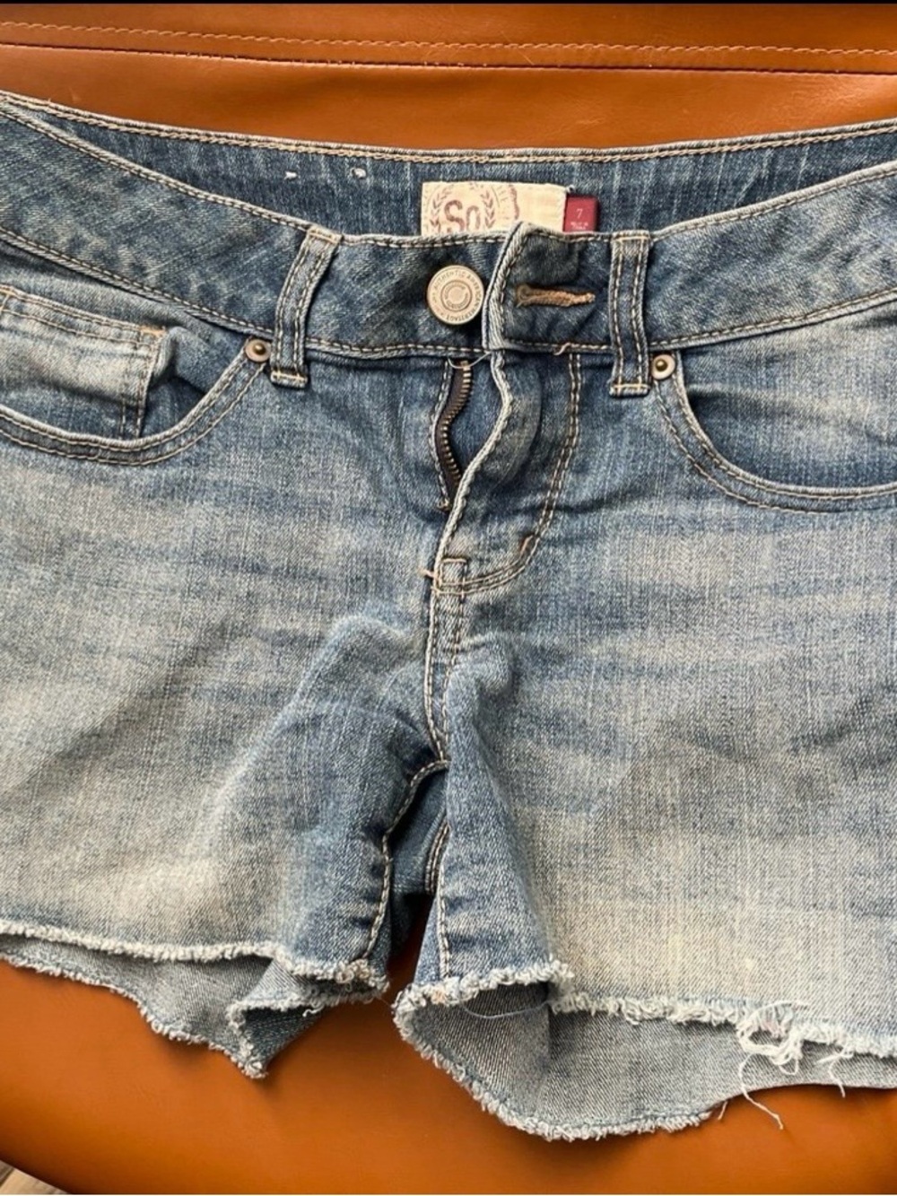 SO Blue Frayed Hem Denim Cutoff Shorts